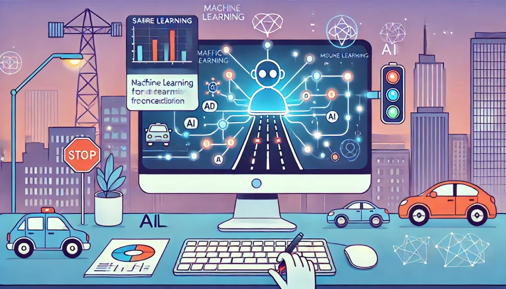 how machine learning is used in traffic management, focusing on analyzing patterns and predicting congestion.