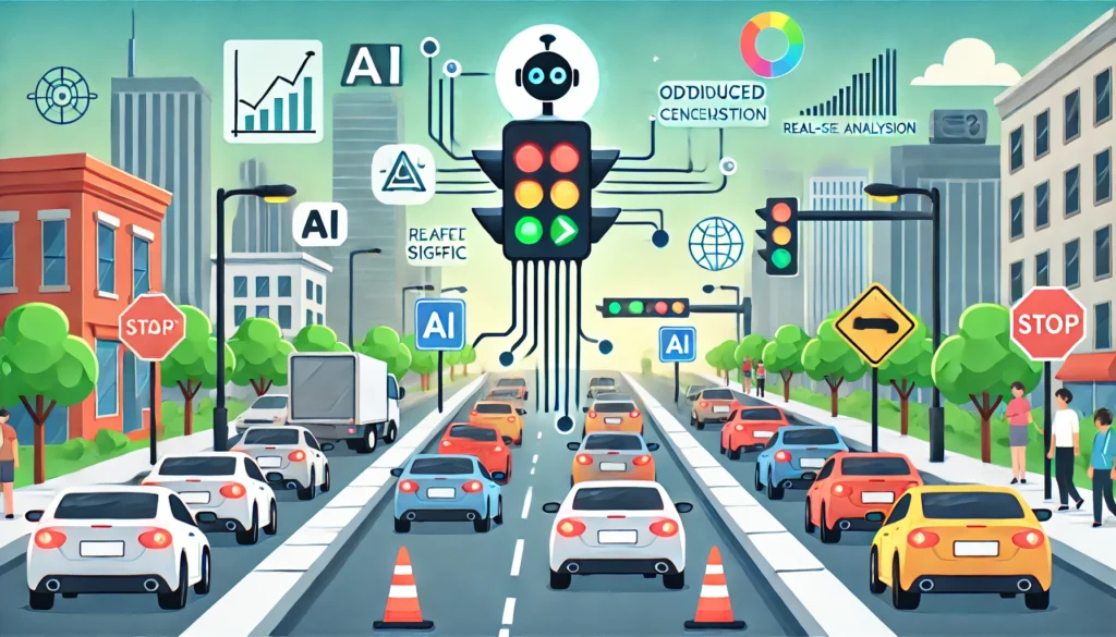 the benefits of AI in traffic management, focusing on reduced congestion and optimized traffic flow.