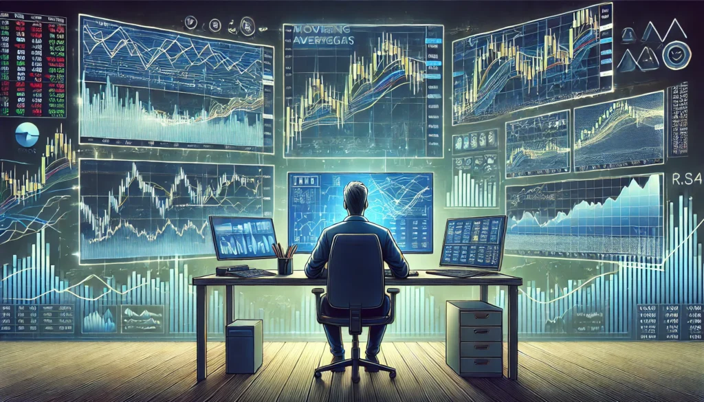 strategies for market speculation using technical analysis, with detailed charts and tools reflecting key indicators.